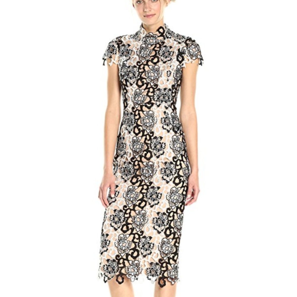 ML Monique Lhuillier Women's Lace High Neck Dress